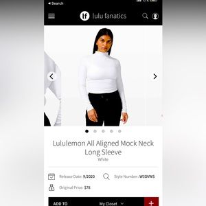LULULEMON All Aligned Mock Neck Long Sleeve- White Size 4